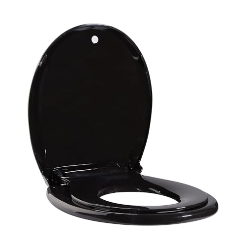 Tapa Wc Universal Asiento de inodoro redondo de 17' con asiento for niños pequeños, asiento de inodoro 2 en 1 de cierre integrado for una fácil instalación(Black)