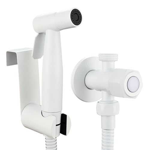 Tecmolog Grifo de Bidet Blanco Ducha WC Higienico Completo Acero Inoxidable con Manguera y Soporte para Baño, WS024WF2