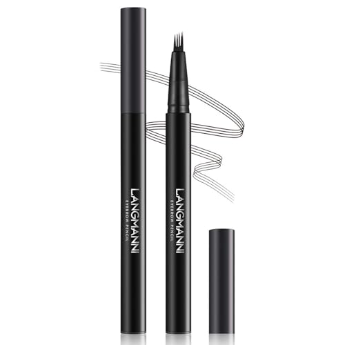 EONFAVE Lápiz de cejas 3D impermeable con 4 puntas de horquilla, nuevo lápiz de cejas microblading, natural duradero (negro)