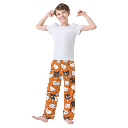 Cute Cats Orange Red Boys Pants for Kids Jogger Pants with Pockets S-XL2
