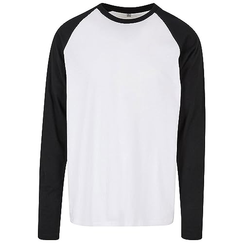 Build your Brand Contrast Raglan Long-Sleeved Shirt Camiseta, Blanco/Negro, XXL para Hombre