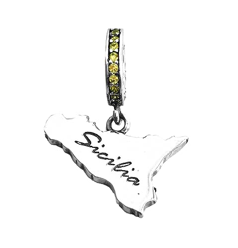 Charm région Sicile Italie souvenir pendentif pendentif en argent 925 - Les Folies pour Pandora, Argent sterling, Zircone cubique