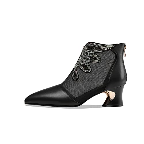 TinaCus Women's Handmade Genuine Leather and Mesh Back Zip Up Glitter Decor Chuncky Heel Summer Boots2