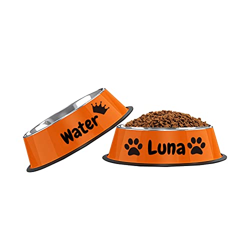 Personalisierte Katzennäpfe, 2 Stück - Edelstahl, Katzennäpfe für Futter und Wasser, 200 ml, Rutschfest, Individueller Namenszug