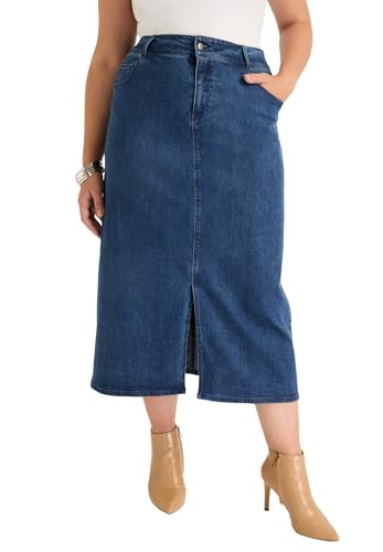 Women's Plus Size Front-Slit Denim Midi Skirt