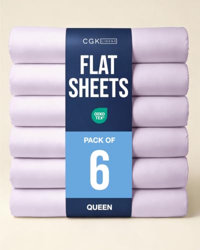 Queen Size Flat Sheet - Pack of 6 Top Flat Bed Sheet Only - Light Lavender