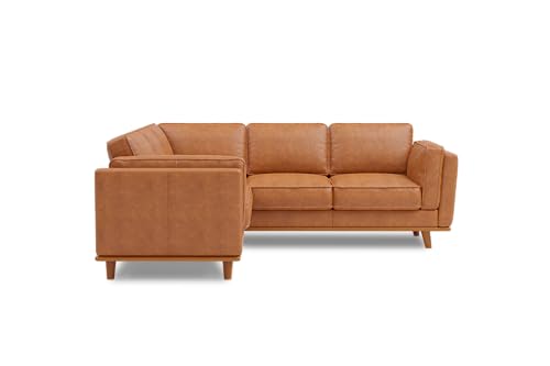 Image of Valencia Artisan Full Leather Sofa - Pure Full Italian Nappa Leather Couch, Solid Wood Accent, Ultimate Comfort (Cognac, L-Shape Sectional)