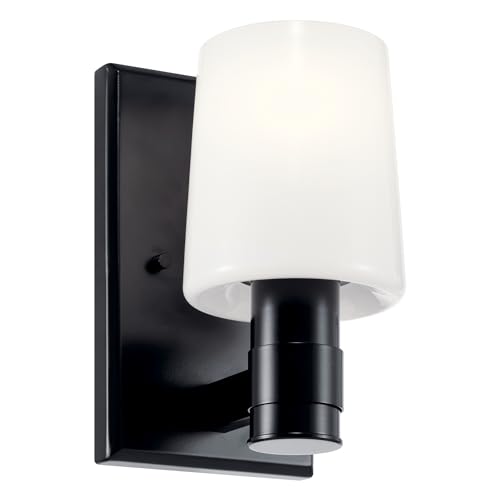 Image of Kichler Adani 1-Light Wall Sconce, Modern Light with Opal Glass in Black, for Bathroom, Powder Room, Kitchen, Bedroom, or Hallway (8.5 inch x 5 inch), 55174BK
