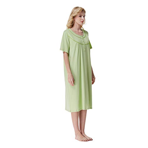 Keyocean Nightgowns For Women, Soft 100% Cotton Lightweight Short Sleeves Ladies Sleeping-Gown, Medium Green, Small #TOP4