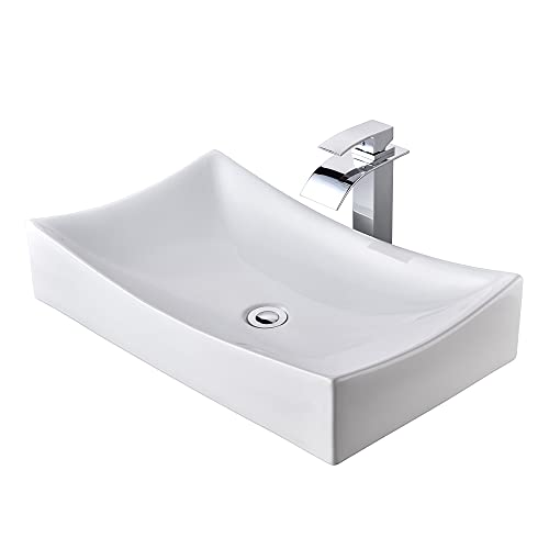 Aquaterior Vessel Sink With Faucet And Drain Combo Above Counter Vessel Sink 1 Hole Waterfall Faucet Drain Chr Bathroom #TOP30