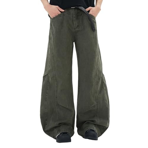 Barrel Jeans Men High Waist Baggy Skater Denim Pants Streetwear Barrel Leg Bottoms Loose Fit Relaxed Wide Leg with Pockets