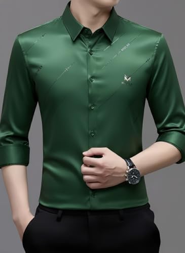 Image of IndoPrimo Men's Premium Satin Shirt for Party, Formal & Casual Wear - Stylish Designer Full Sleeve Shirt for Men