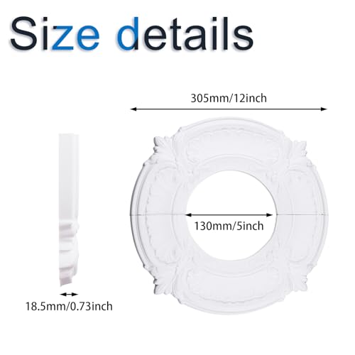 Image of INCREWAY Split Design 12 Inch Ceiling Medallion for Lights & Fans - 5 Inch Cutout, Detachable PU Segments, Easy Install, White Ceiling Plate Decor