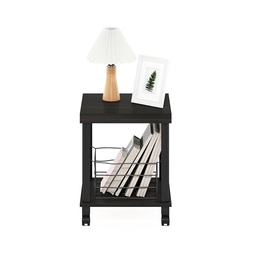Image of Furinno Turn-N-Tube Classic 2-Tier End Table, Side Table with Casters, Espresso /Black