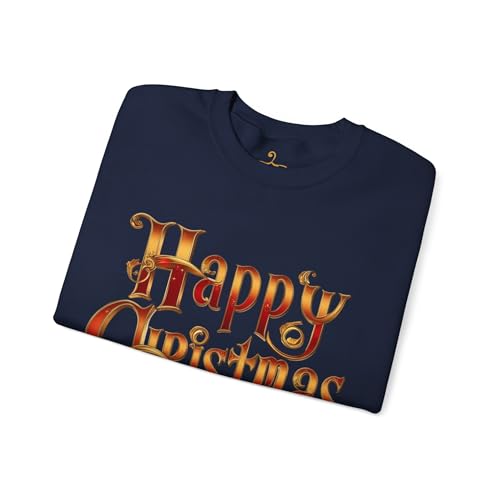 Pull de Noël bleu marine Happy Christmas 005 XXL chaud et ample