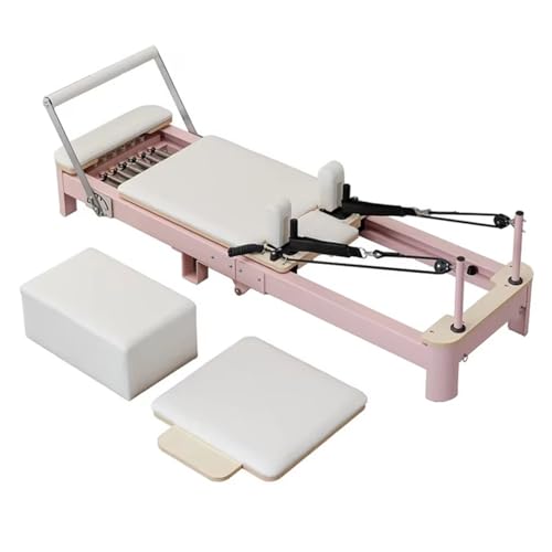XJLKYMX Foldable Pilates Equipment, Pilates Reformer Machine for Home and Gym, Pilates Exercise Equipment with Jump Board, Adjustable Resistance Reformer Pilates Machine ,Pink