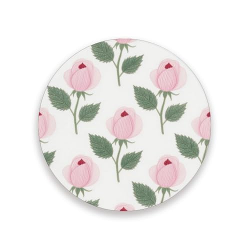 Posavasos redondos de cerámica retro con flores rosas para mesa de café, antideslizantes, decoración decorativa estética con respaldo de corcho