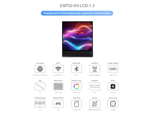 waveshare ESP32-S3 1.3inch Display Development Board 240×240 Pixels 262K Color LCD,Supports 90° Hardware Rotation,Built-in ST7789V2 Chip and 6-Axis IMU - Image 3