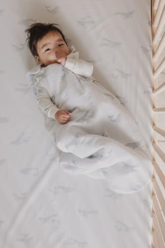 Image of Pehr Crib Sheet, Follow Me Whale | Breathable Brushed Organic Cotton for Soft Sleep | Fits Standard Crib Mattresses up to 52 inch L x 28 inch W x 8 inch H