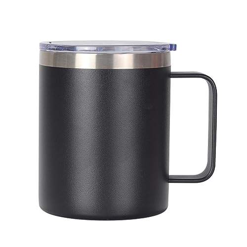 Gteller Tazza da caffè con manico, a doppia parete in acciaio inox, isolante, per mantenere caldo e freddo (nero)