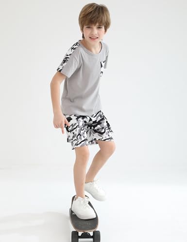 Image of mksodopy Boys Summer Outfit Set 2 Piece T Shirt and Camo Shorts Casual Clothes for Little Big Boys 5-16