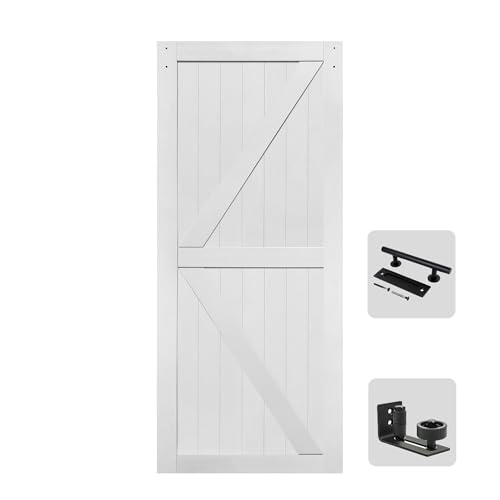 S&Z TOPHAND® 36in x 80in MDF White Barn Door, 21-60in Solid Barn Door Slab Covered with Water-Proof PVC Surface, Simple Assembly is Required