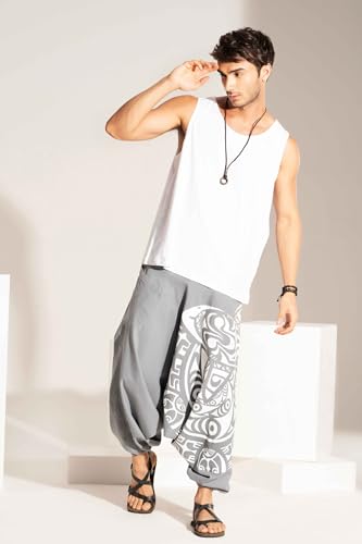 Image of The Veshti Company Printed Harem Pants for Men's Cotton Hippie Style Baggy Boho Yoga Pajama Pant with Pocket