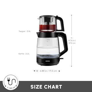 KARACA Glass Turkish Tea Maker Machine, 2 in 1 Turkish Tea Pot Set, XL Teapot & Water Kettle Electric, 1900W, Shiny Black