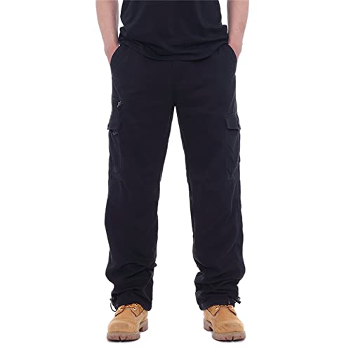 Men's Full Elastic Waist Casual Cargo Pants Men Relaxed Fit Lightweight Work Pant Stretch Twill Cotton Jogger Pants (Large,Black)2