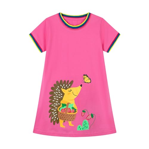 Image of HILEELANG Little Girl Short Sleeve Dress Easter Cotton Casual Applique Tunic Shirt Dresses