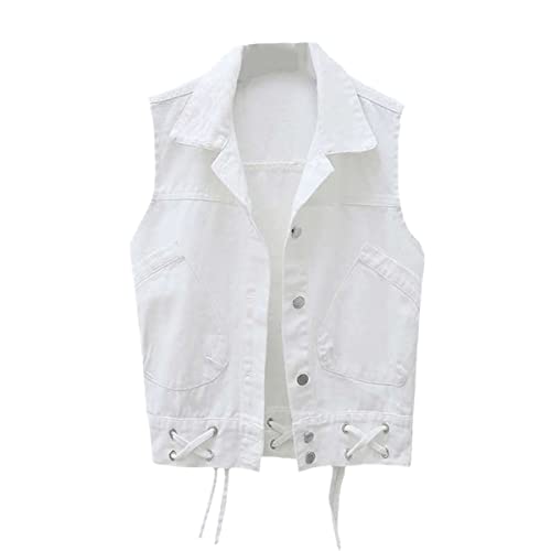 Gilet en jean noir look urbain veste sans manches pour sortie en ville taille S