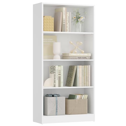 VASAGLE Bücherregal, 4-stöckiges Regal, offenes Aufbewahrungsregal, Standregal, 24 x 60 x 121,5 cm, für Wohnzimmer, Homeoffice, Esszimmer, wolkenweiß LBC107T14