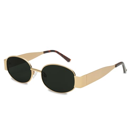 Chiseyhue Retro Oval Sunglasses for Women - Gold Sunglasses for Women, Fashion Trendy Shades UV400 Protection