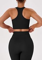 Women Workout Sets 2 Piece Racerback Sports Bra Leggings, Solid Black M — image 5