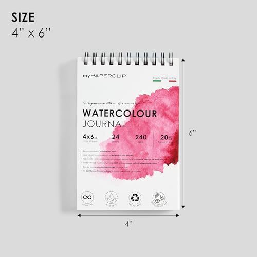 Image of myPAPERCLIP Pigmenta - 4 * 6 inch Watercolor Paper Journal | 240 GSM, 24 Sheets, 20% Cotton | Cold-Pressed & Acid-Free | Suitable for Both Wet & Dry Painting | Spiral Bound