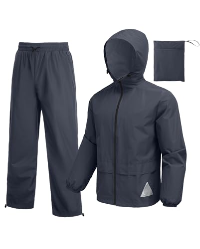COOFANDY Men's Rain Suit 2 Piece Waterproof Breathable Rain Gear Lightweight Rain Jacket Pants Rainwear Suit