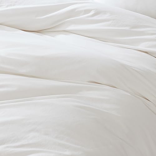 Image of Lush Decor - Duvet Cover Set, 3-Piece Cotton Bedding with Matching Shams, Contrast Edge & Stylish Border (Reyna Off-White /Blue, Full /Queen)