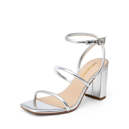 Image of DREAM PAIRS Women Heels Chunky Square Open Toe Strappy Ankle Strap Block High Heeled Sandals for Dressy Wedding Comfortable Shoes