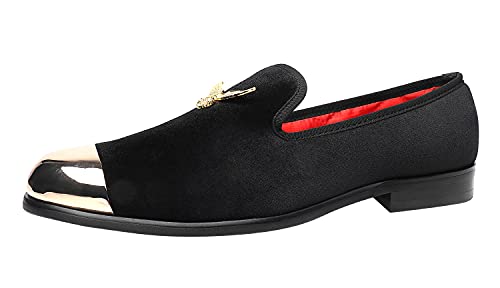 ELANROMAN Men’s Loafers Velvet Shoes with Hip hop Gold Plate Buckle Handmade Wedding Party Entry Luxury Fashion Men Shoes Black US 9 EUR 42 Feet Lenght 285mm