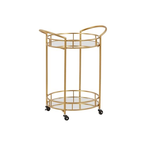 Signature Design by Ashley Wynora Round Modern Bar Serving Cart with 2 Mirrored Shelves, Gold