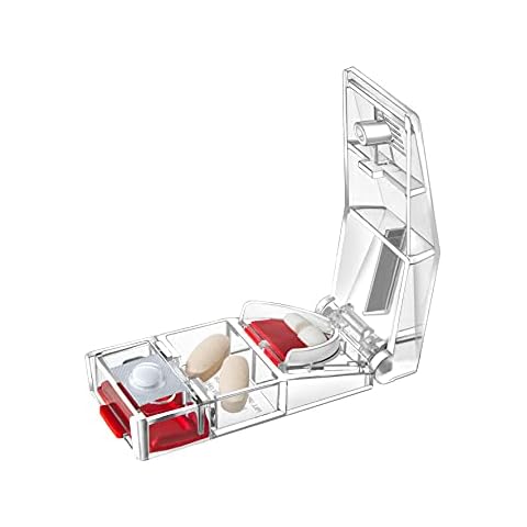 Maxpert Medical MAXSPLIT Pill Splitter and Cutter with Pill Puncher - Cuts Small and Large Pills, Vitamins, or Tablets with Stainless Steel Blade - Non-Slip Press Point Pill Splitter (Red) Cover