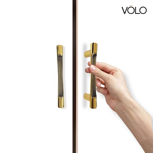 Image of VOLO Wardrobe Cabinet Handle - Sleek Pull Handle for Drawers, Wardrobes, Sliding Doors, and Cabinets in Kitchen, Bedroom, and Office (R-241) (1, Antique Gold, 96MM (4 Inch))