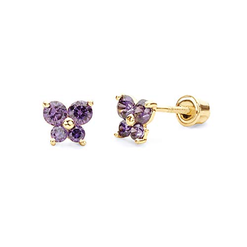 14K Yellow Gold CZ Butterfly Stud Earrings