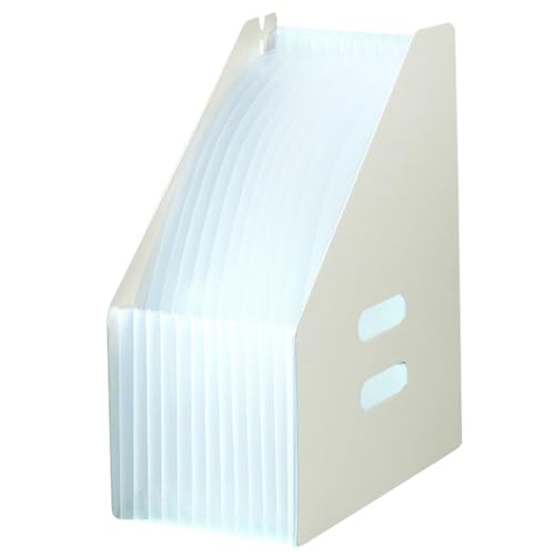 ファイルボックス ドキュメントスタンド A4 13ポケット ドキュメントファイル 大容量 伸縮 書類/ファイル 整理 収納 分類 収納ボックス 便利 横型 縦型 自立型 アコーディオン式 コンパクト 12仕切り カラーラベル付き (縦型, ライトグレー)