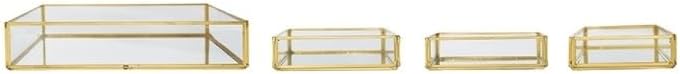 HomeStock Glass Trays Gold Rim - Set of 4 - Clear Display Serving Trays for Elegant Entertaining