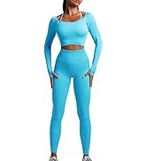 Adisputent Damen Sportanzug Trainingsanzug 2 Teilig Neckholder Langarm Gym Set Daumenloch Crop To...