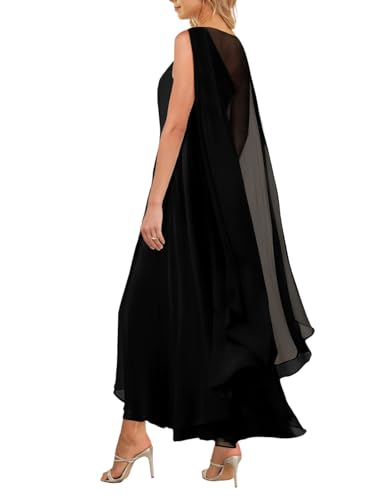 Aisbei Women's Elegant One Shoulder A Line Flowy Maxi Dress Evening Gowns Party Formal Wedding Guest Dresses with Cape2