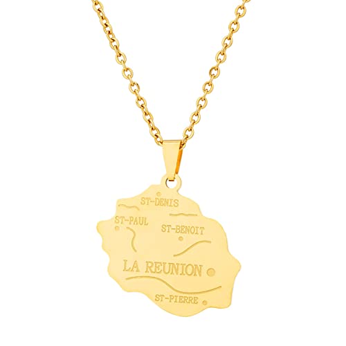 YUANYIRAN Réunion, France Carte Pendentif Collier - Style Ethnique Unisexe Couple Géométrie Chaîne De La Clavicule Drapeau Patriotique Hip Hop Charme Bijoux pour Accessoires De Cadeau De Mode,Or,5 Cover