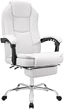 CLP Silla de Oficina Ergonómica con Reposapiés Castle, Silla de Escritorio Acolchada de Cuero Sintético, Giratoria y Ajustable en Altura, Color:Blanco