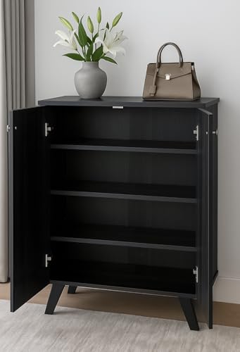 Image of 2-Door Engineered Wood Shoe Rack, 4-Tier Wooden Shoe Rack for Entryway, Shoe Storage Cabinet with Doors Adjustable Shelves, Wooden Shoes Rack Organizer (Dark Walnut, 2 Door)